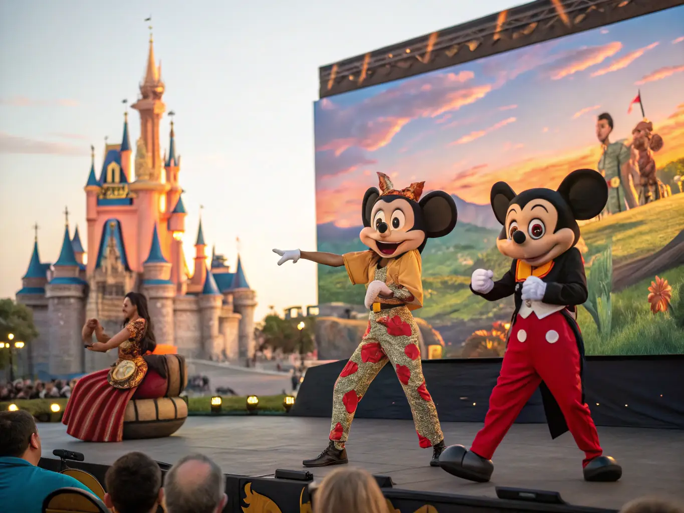 A vibrant image showcasing popular Disney characters from the 1990s, such as Aladdin, Ariel, and Simba, set against a backdrop of neon colors and retro patterns.