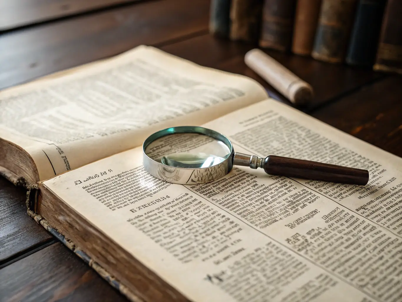 A classic-style illustration of a hand holding a magnifying glass over a document, representing the detailed examination and disclosure of affiliate relationships.